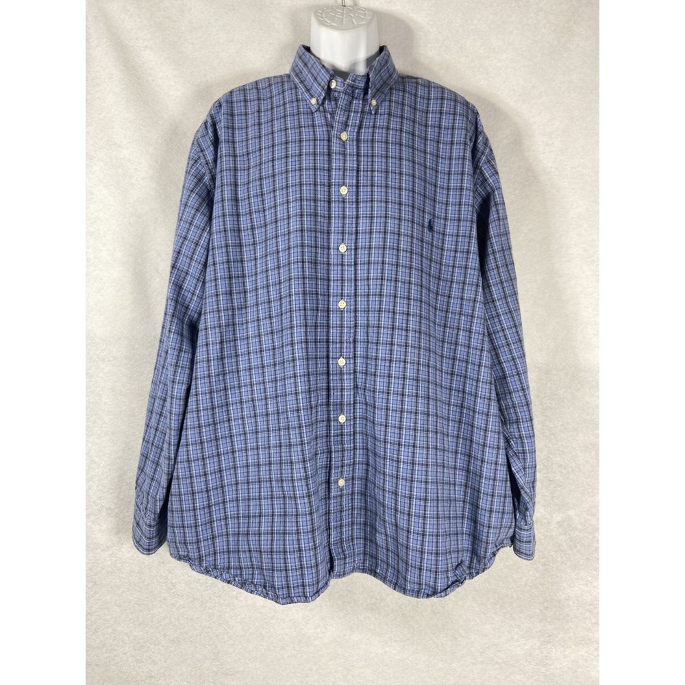 Polo Ralph Lauren Shirt Mens 2XB Blue Button Down Plaid Long Sleeve Cotton